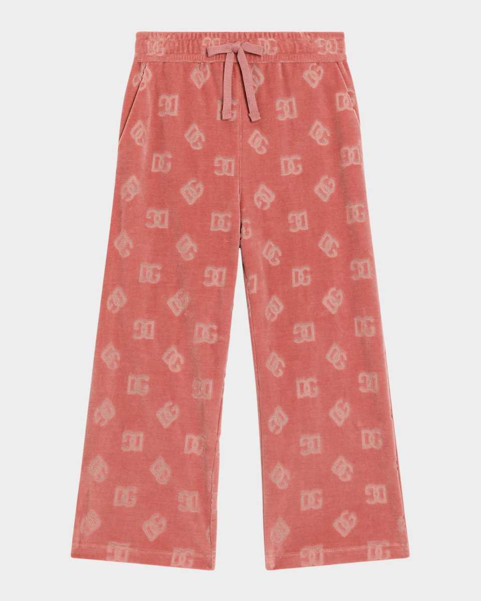 Girl's Interlocked Logo Velvet Sweatpants, Size 4-6